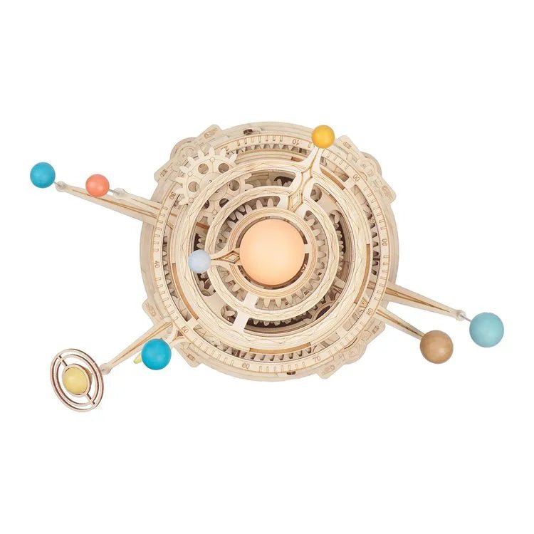 MECHANINIS PLANETŲ MODELIS: 3D medinė dėlionė, vaizduojanti 8 Saulės sistemos planetų orbitas - OBUOLYS