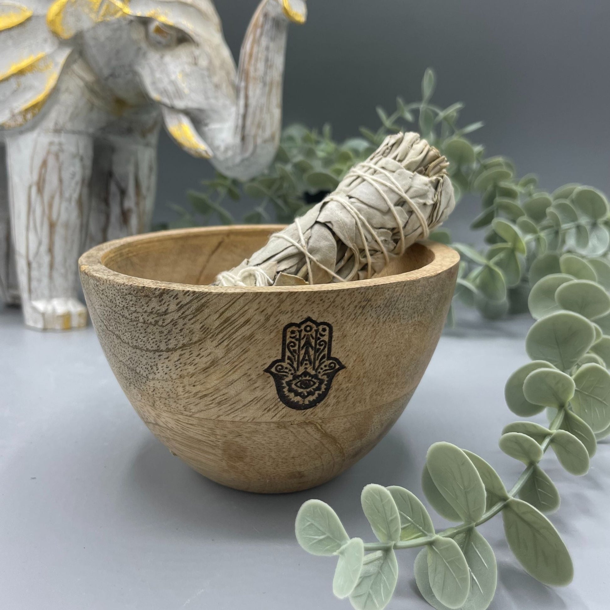 Medinis smilkalų ir ritualų dubenėlis – Hamsa Ancient Wisdom (12x7) - OBUOLYS