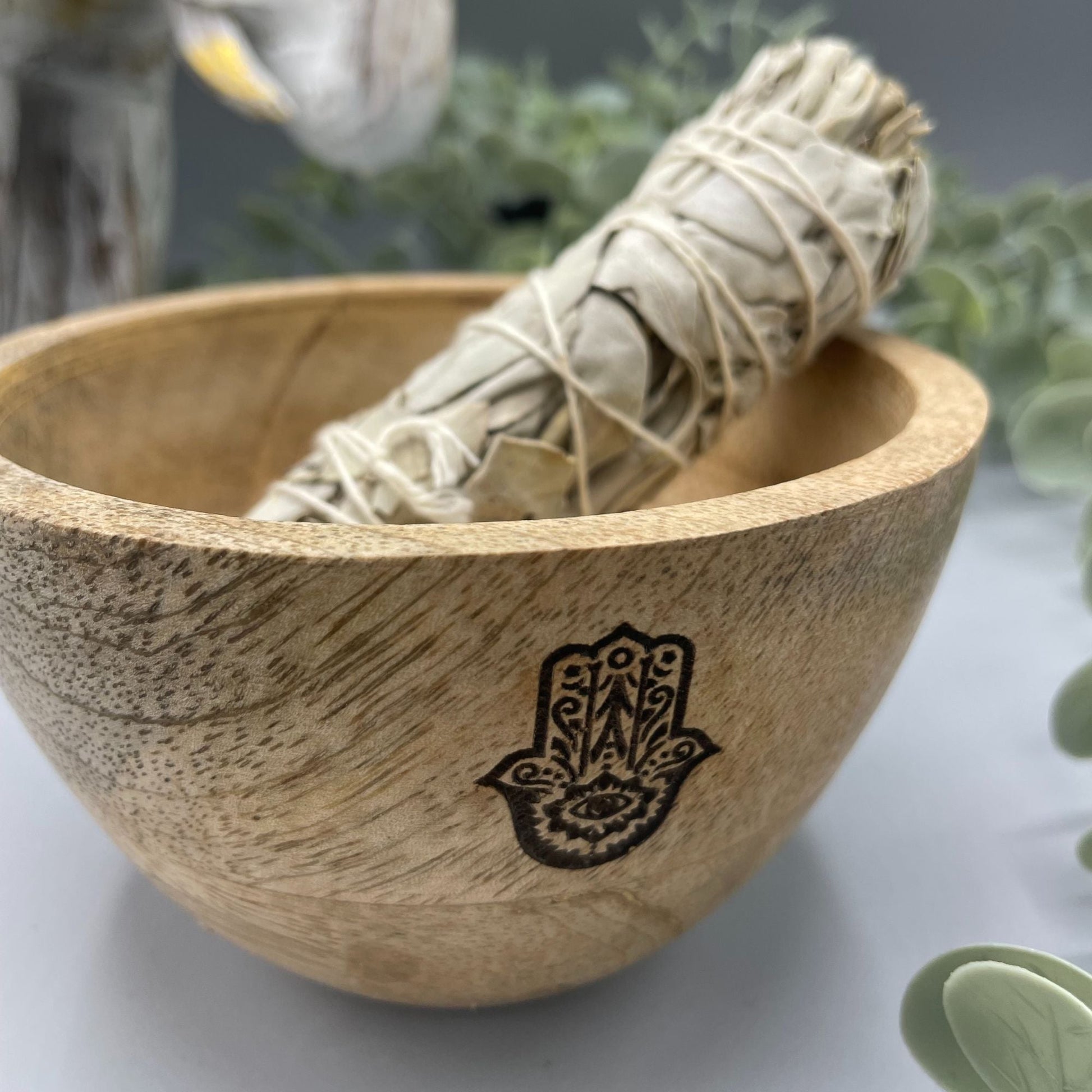 Medinis smilkalų ir ritualų dubenėlis – Hamsa Ancient Wisdom (12x7) - OBUOLYS