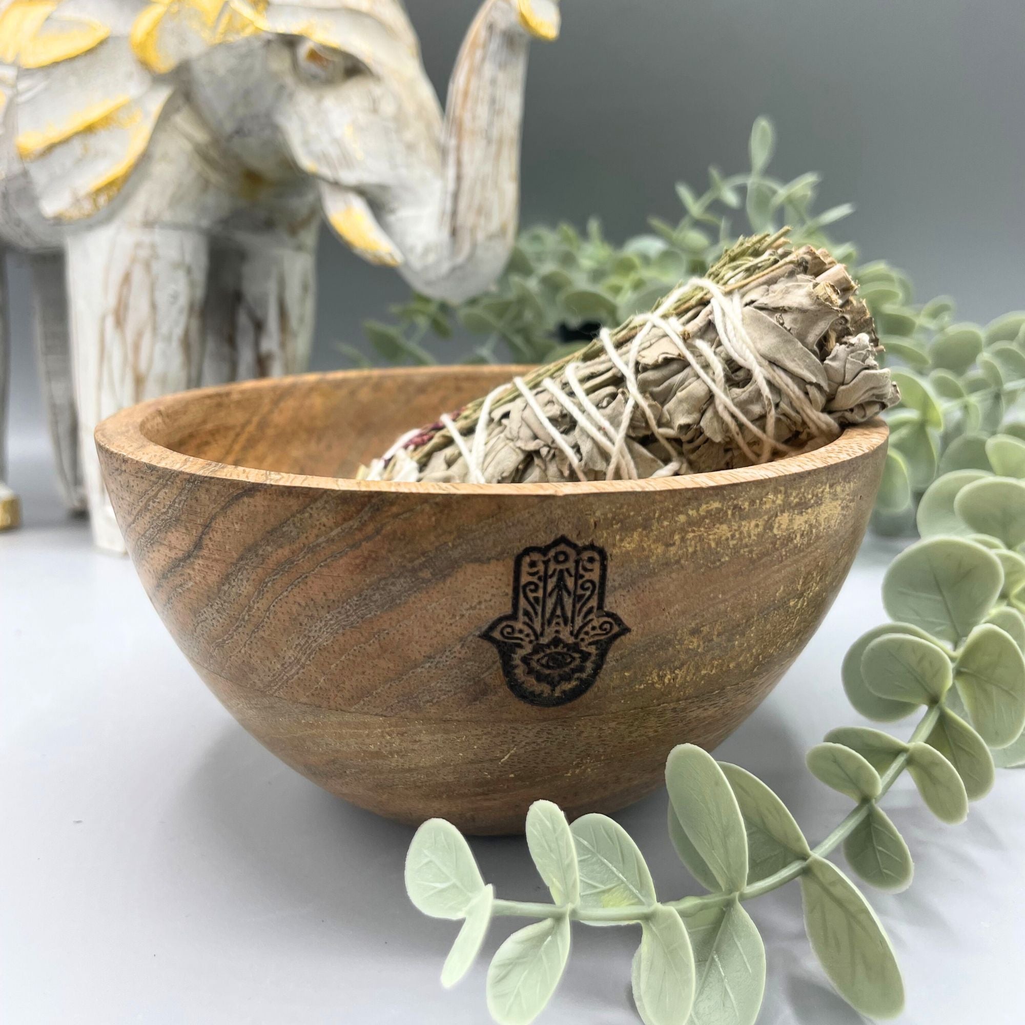 Medinis smilkalų ir ritualų dubenėlis – Hamsa Ancient Wisdom (14x7) - OBUOLYS