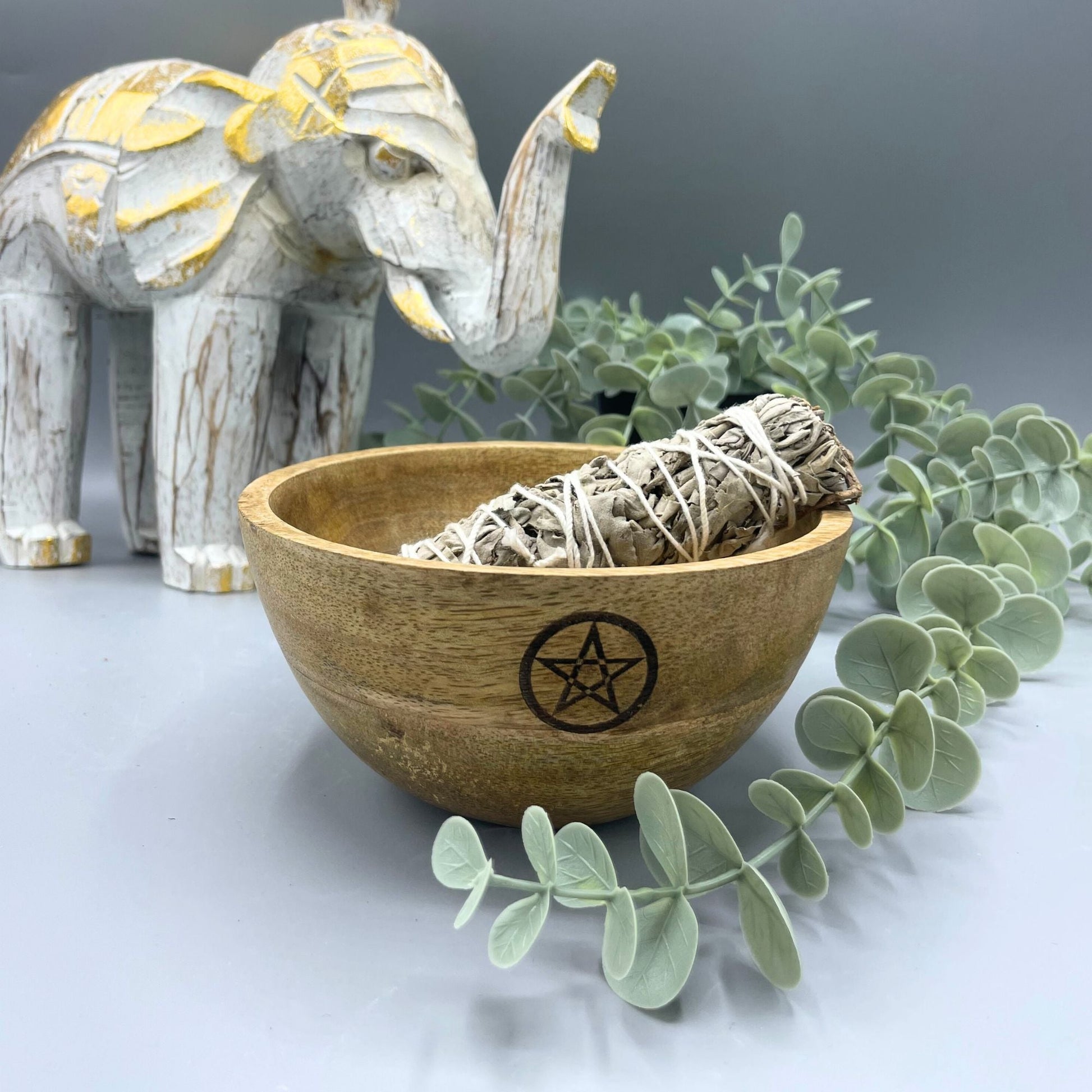 Medinis smilkalų ir ritualų dubenėlis – Pentagrama Ancient Wisdom (14x7) - OBUOLYS