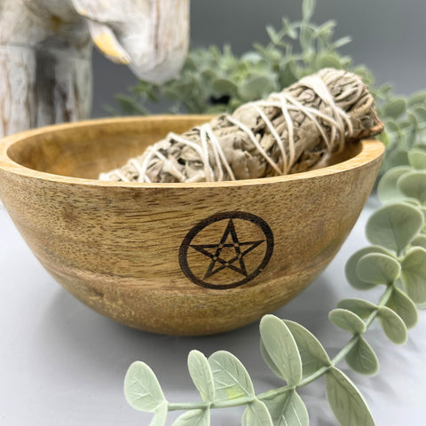 Medinis smilkalų ir ritualų dubenėlis – Pentagrama Ancient Wisdom (14x7) - OBUOLYS