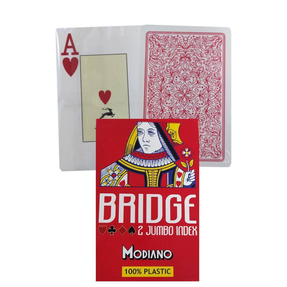 Modiano Bridge 2 Jumbo Index žaidimo kortos (raudonos) - OBUOLYS