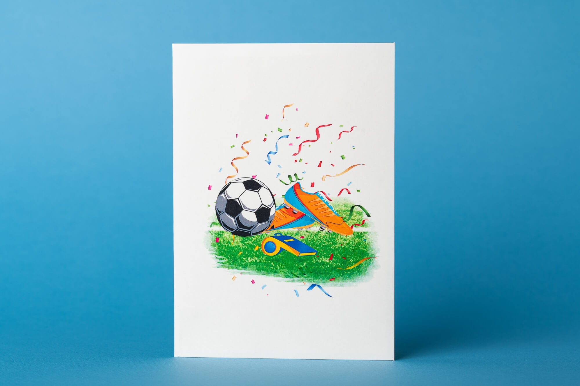 PERGALĖ FUTBOLO VARŽYBOSE: išskirtinio grožio 3D pop - up atvirukas + vokas - OBUOLYS