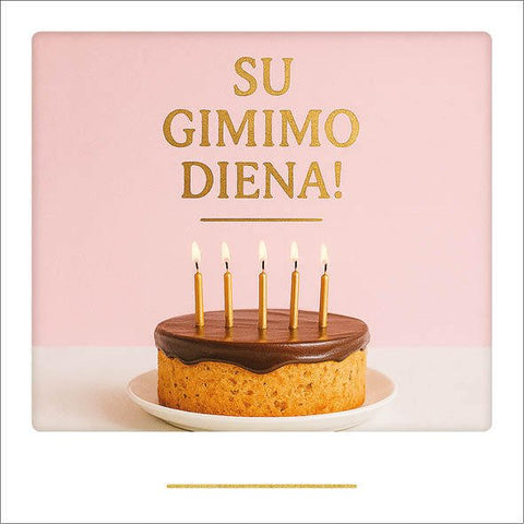 PERSONALIZUOTAS ATVIRUKAS „SU GIMIMO DIENA!“: šventinis sveikinimas su tortu ir žvakutėmis - OBUOLYS