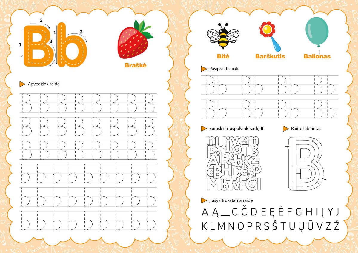PIRMOJI ABC: rašymo ranka pratybų knyga – puiki dovana būsimajam mokinukui + personalizuota vaiko vardu! - OBUOLYS