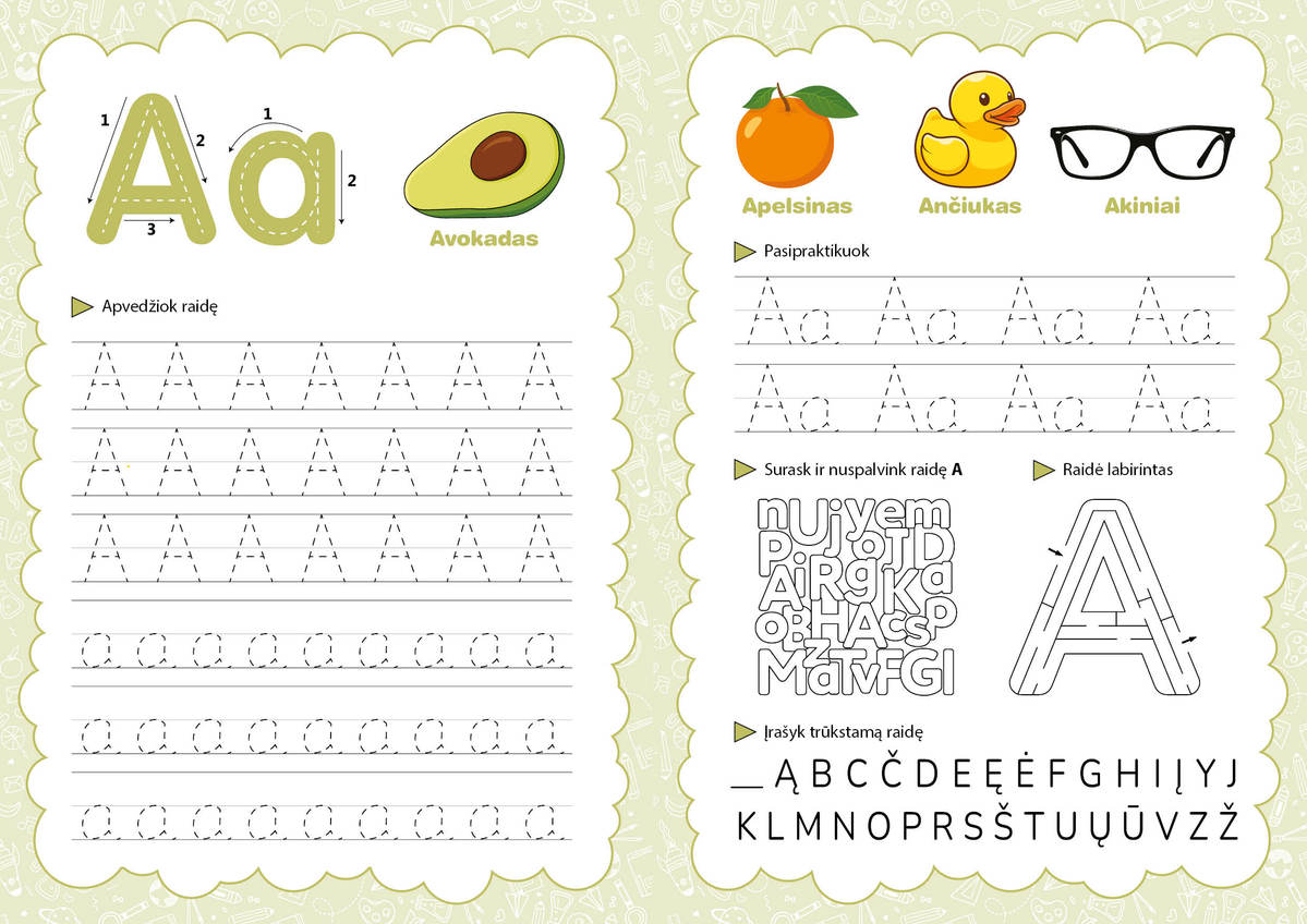 PIRMOJI ABC: rašymo ranka pratybų knyga – puiki dovana būsimajam mokinukui + personalizuota vaiko vardu! - OBUOLYS