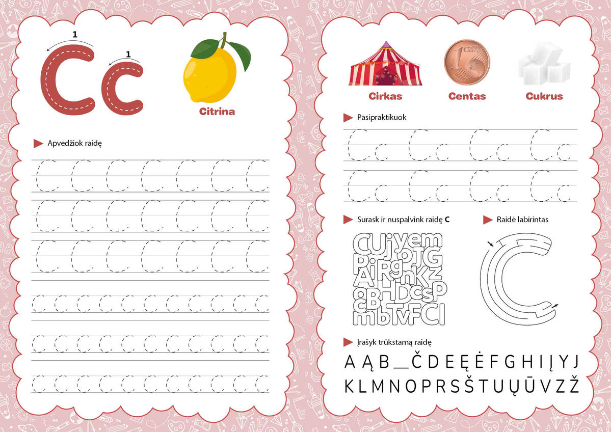 PIRMOJI ABC: rašymo ranka pratybų knyga – puiki dovana būsimajam mokinukui + personalizuota vaiko vardu! - OBUOLYS