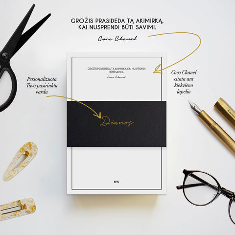 Plėšomi užrašų lapeliai su įkvepiančia Coco Chanel citata GROŽIS PRASIDEDA TĄ AKIMIRKĄ, KAI NUSPRENDI BŪTI SAVIMI: net 300 vnt. – kokybiškas popierius, stilinga žinutė apie Jus (Knygos su defektais)