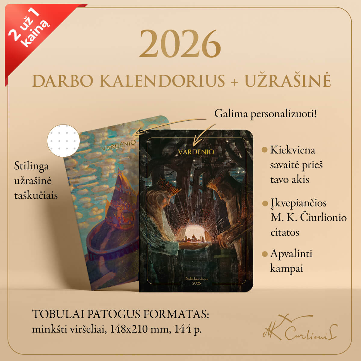 RINKINYS: darbo kalendorius „Karalių pasaka“ + užrašinė „Pilies pasaka“ - OBUOLYS