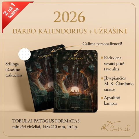 RINKINYS: M. K. Čiurlionio 2026 m. darbo kalendorius „Karalių pasaka“ + užrašinė „Karalių pasaka“ - OBUOLYS