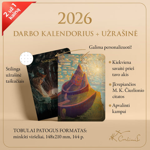 RINKINYS: M. K. Čiurlionio 2026 m. darbo kalendorius „Pilies pasaka“ + užrašinė „Karalių pasaka“ - OBUOLYS