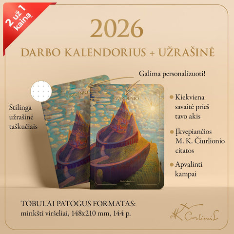 RINKINYS: M. K. Čiurlionio 2026 m. darbo kalendorius „Pilies pasaka“ + užrašinė „Pilies pasaka“ - OBUOLYS