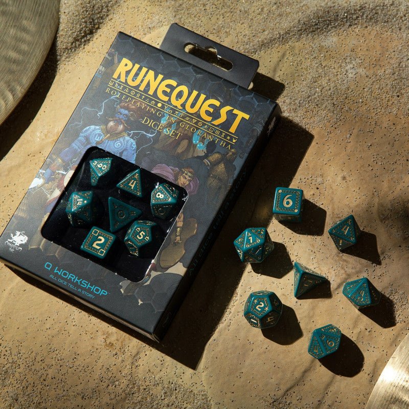 Runequest kauliukų rinkinys turkio ir auksinės spalvos - OBUOLYS
