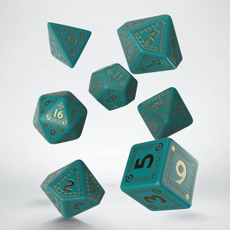Runequest kauliukų rinkinys turkio ir auksinės spalvos - OBUOLYS