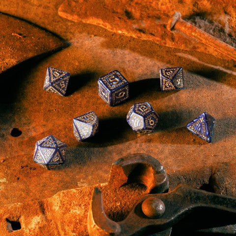 Runic kauliukų rinkinys margos mėlynos ir auksinės sp. Q - WORKSHOP - OBUOLYS