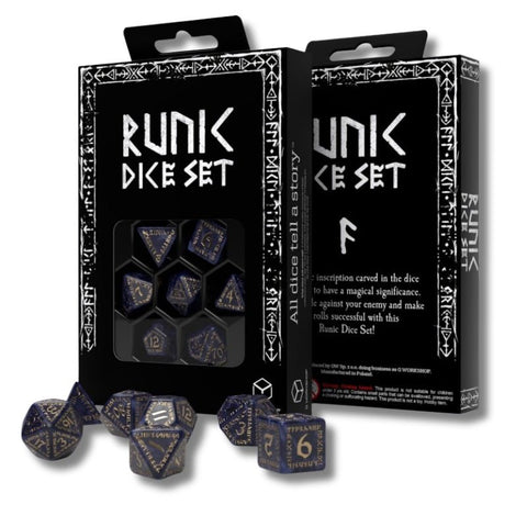 Runic kauliukų rinkinys margos mėlynos ir auksinės sp. Q - WORKSHOP - OBUOLYS