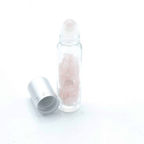 Rutulinis buteliukas su kristalais sidabro spalvos dangteliu - Rose Quartz - OBUOLYS