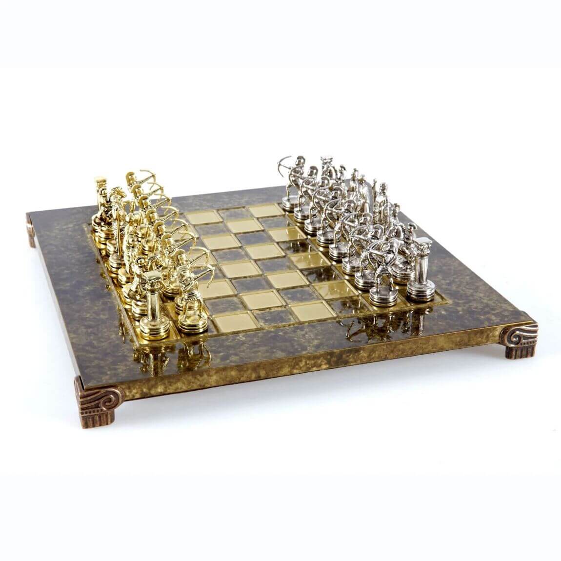 ŠAULIŲ ŠACHMATŲ RINKINYS: metalas, 28x28cm + dėžė + galimybė personalizuoti - OBUOLYS