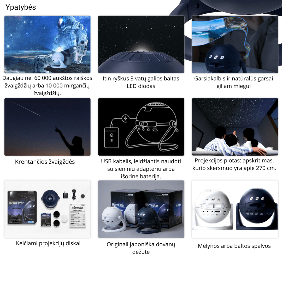 SEGA HOMESTAR MATATAKI ŽVAIGŽDŽIŲ PROJEKTORIUS: 3D vaizdą kuriantis namų planetariumas – sezono naujiena (sukurta Japonijoje!) - OBUOLYS