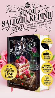 SENOJI SALDŽIŲ KEPINIŲ KNYGA: net 600 įvairių kepinių receptų + metalizuoti kampai + šilko juostelė - OBUOLYS