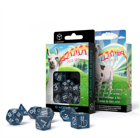 Shimmering Llama kauliukų rinkinys tamsiai mėlyni ir balti - OBUOLYS