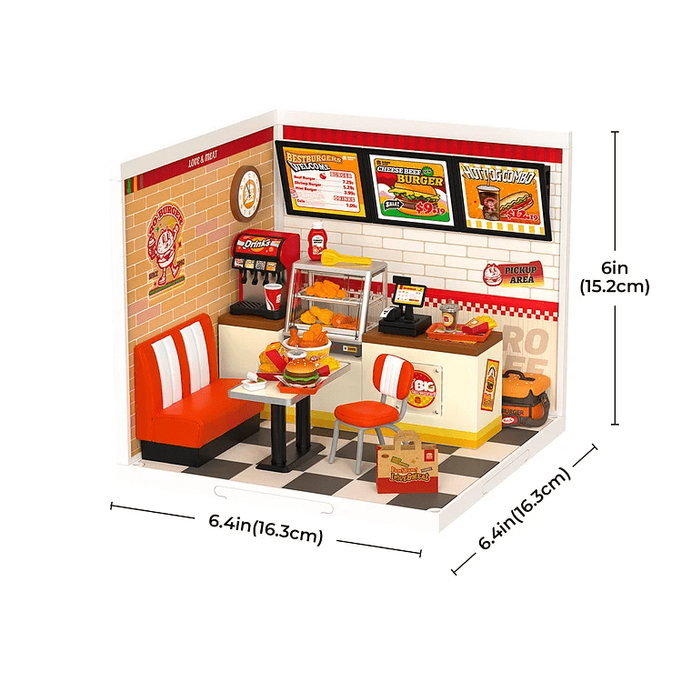 🍔✨SKANIAUSI BURGERIAI: gerą nuotaiką garantuojanti 3D dėlionė – knygų lentynos dekoracija - OBUOLYS