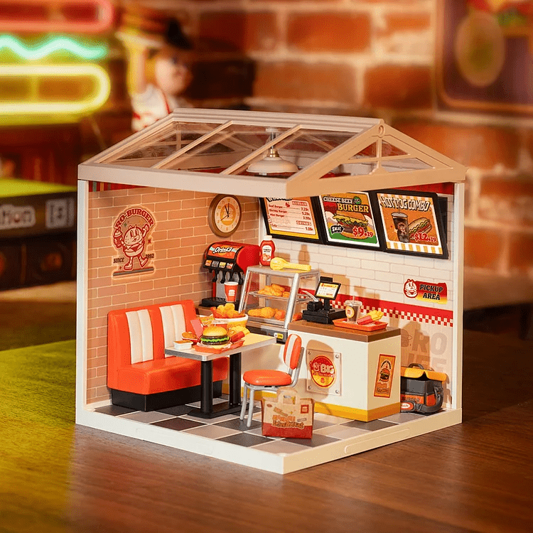 🍔✨SKANIAUSI BURGERIAI: gerą nuotaiką garantuojanti 3D dėlionė – knygų lentynos dekoracija - OBUOLYS
