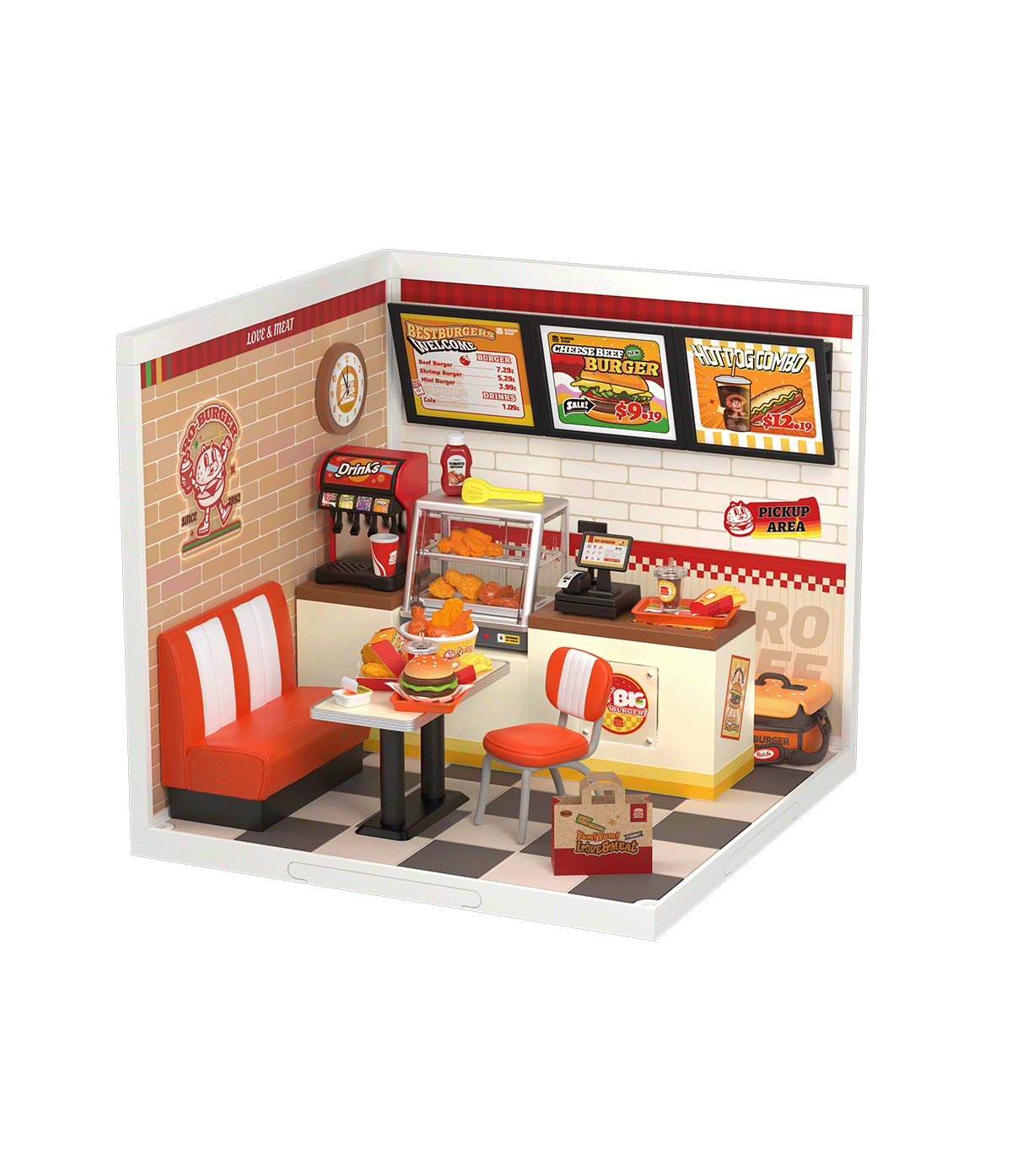 🍔✨SKANIAUSI BURGERIAI: gerą nuotaiką garantuojanti 3D dėlionė – knygų lentynos dekoracija - OBUOLYS