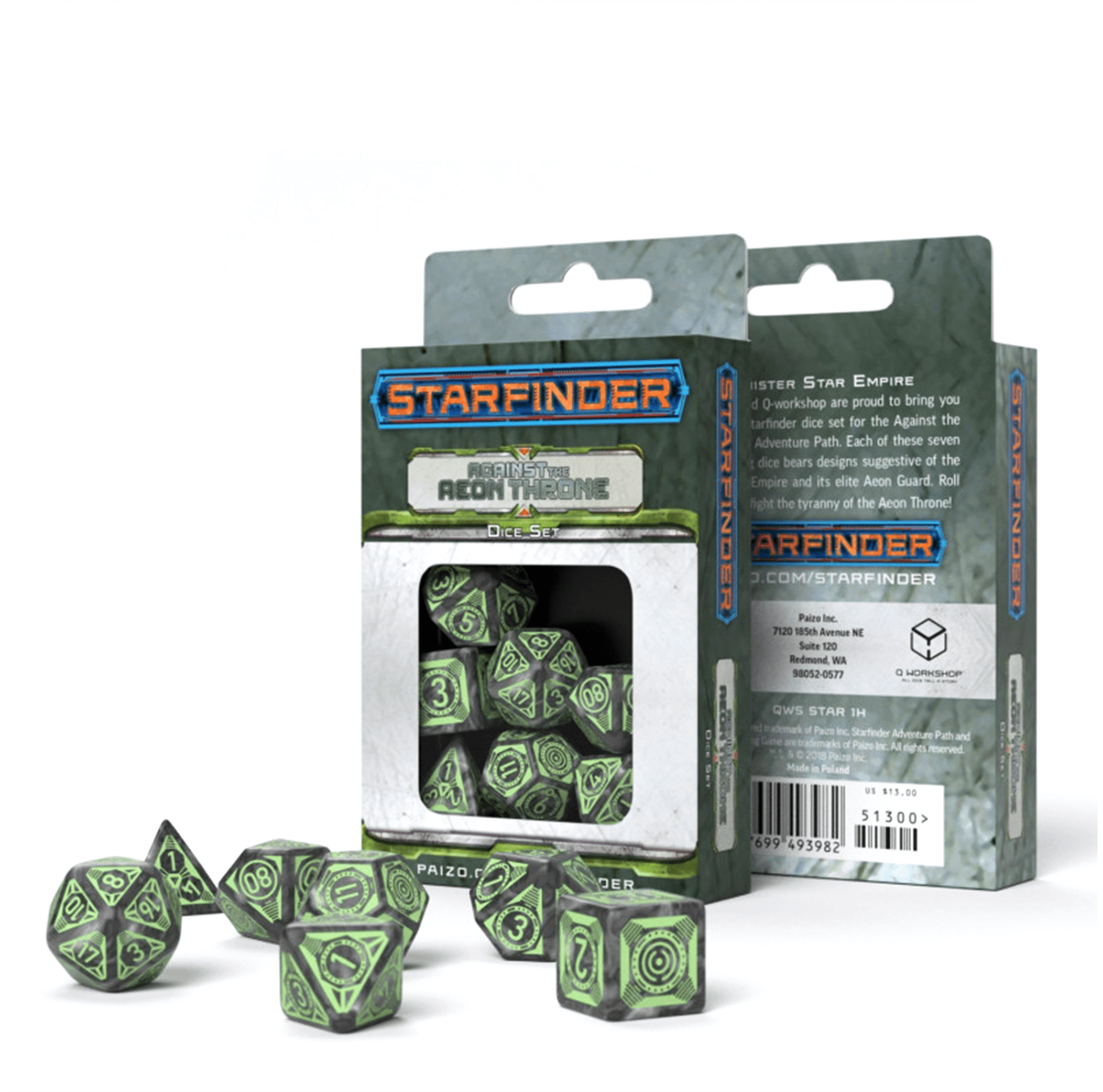 Starfinder Against The Aeon Throne kauliukų rinkinys pilkos ir žalios sp - OBUOLYS