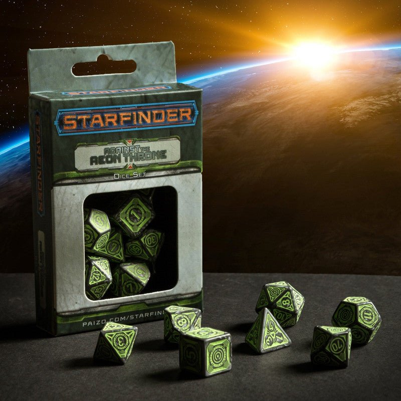 Starfinder Against The Aeon Throne kauliukų rinkinys pilkos ir žalios sp - OBUOLYS