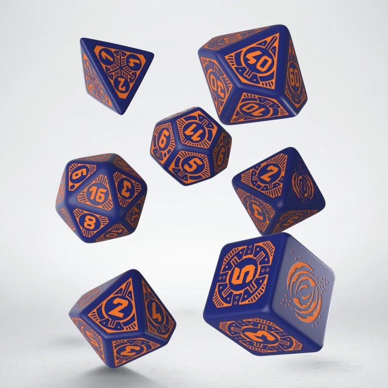 Starfinder Dead Suns kauliukų rinkinys tamsiai mėlynos ir oranžinės sp - OBUOLYS