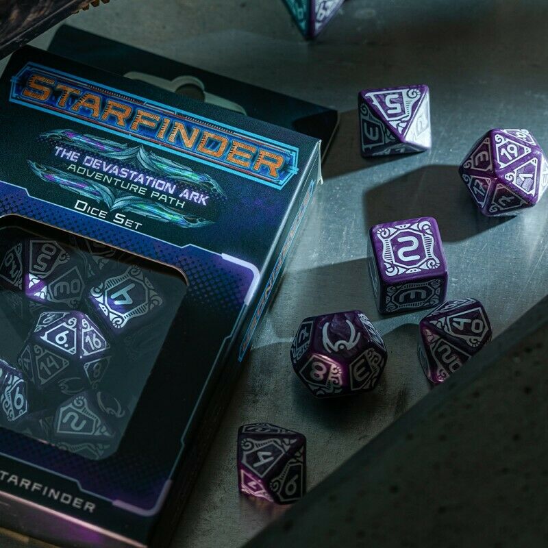 Starfinder Devastation Ark kauliukų rinkinys violetinės ir baltos spalvos - OBUOLYS
