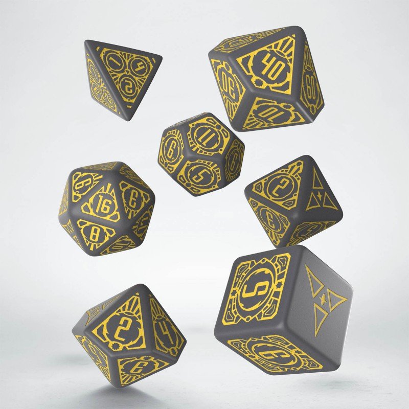 Starfinder Threefold Conspiracy kauliukų rinkinys pilki ir geltoni - OBUOLYS