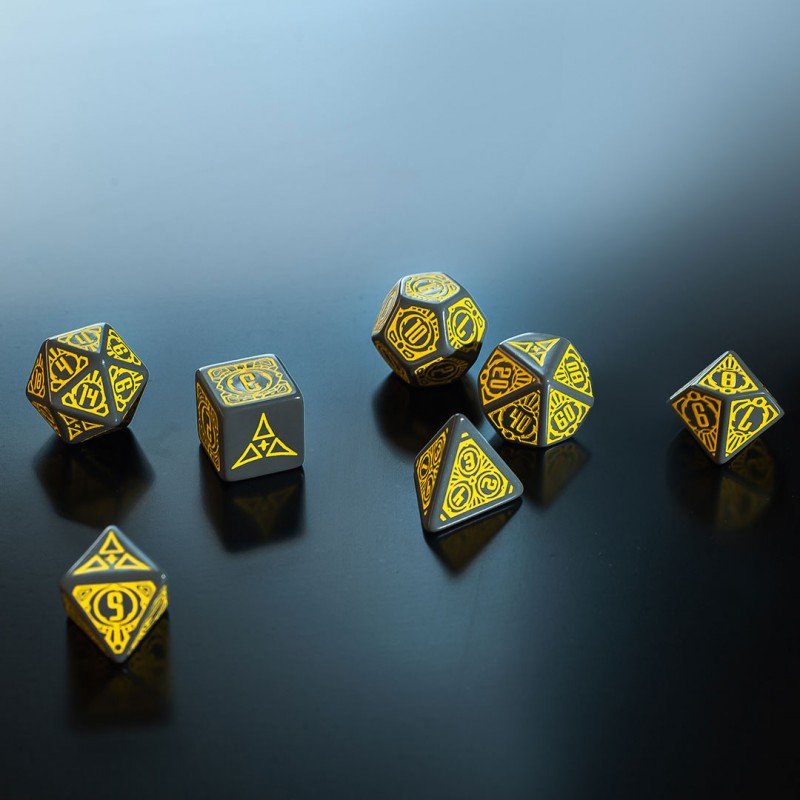 Starfinder Threefold Conspiracy kauliukų rinkinys pilki ir geltoni - OBUOLYS