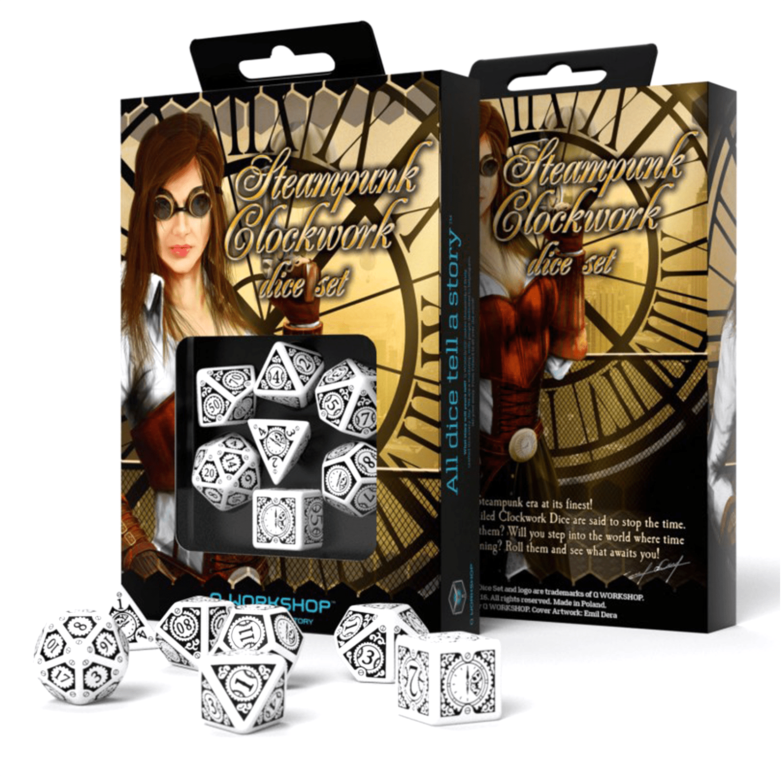 Steampunk Clockwork kauliukų rinkinys baltos ir juodos spalvos - OBUOLYS