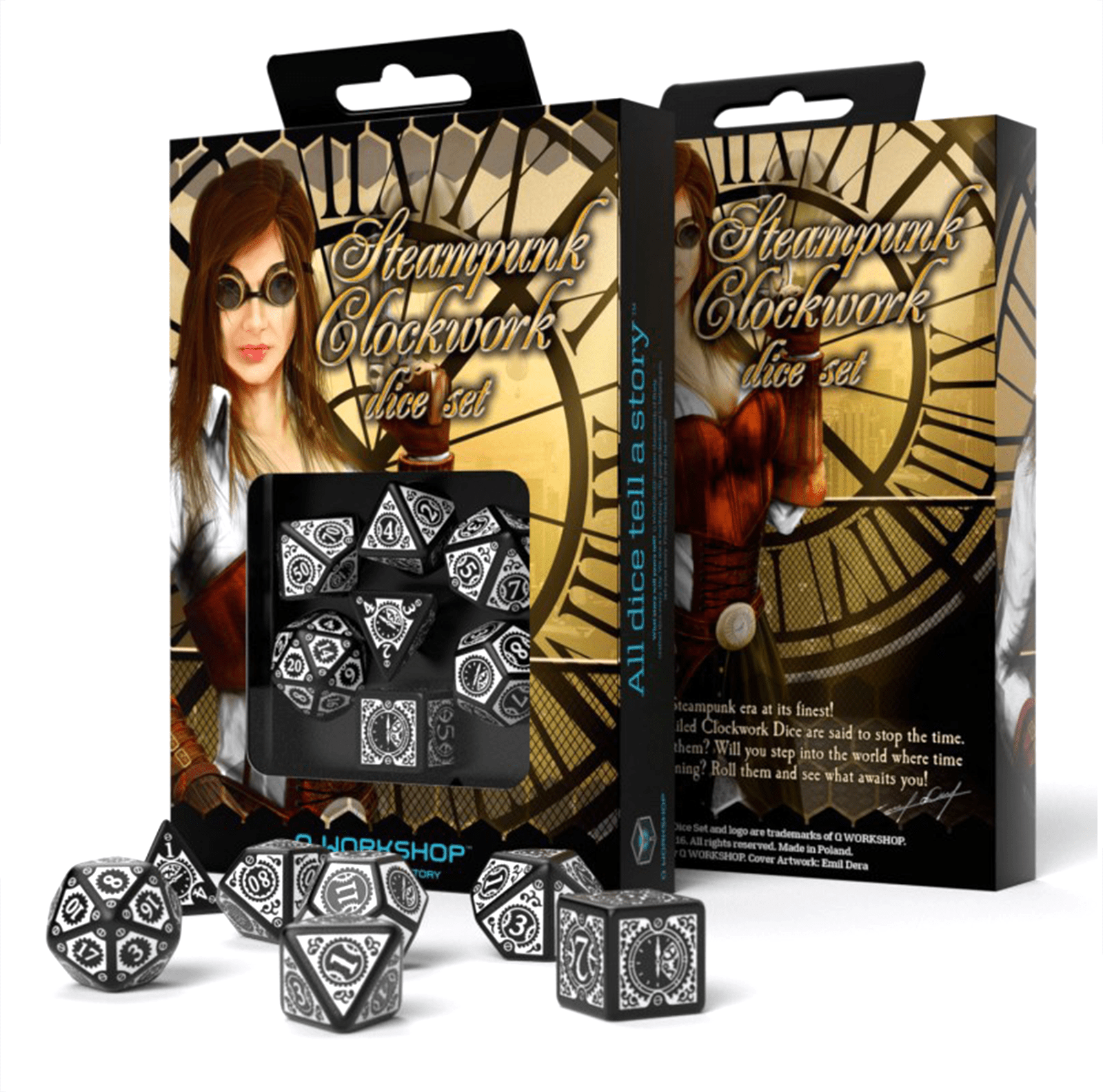 Steampunk Clockwork kauliukų rinkinys juodos ir baltos spalvos - OBUOLYS