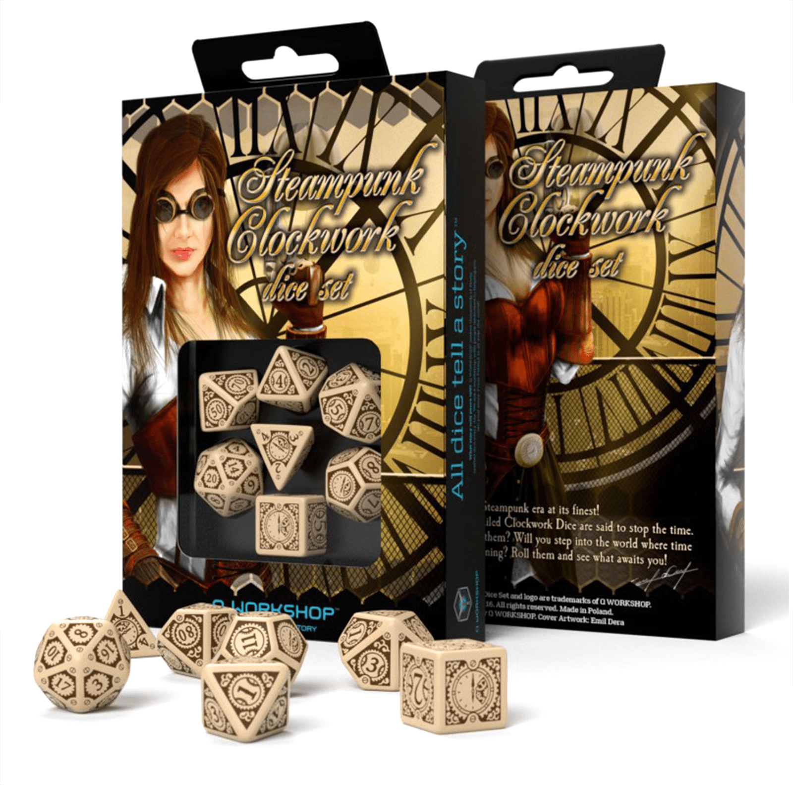 Steampunk Clockwork kauliukų rinkinys smėlio ir rudos spalvos - OBUOLYS