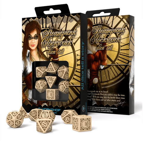 Steampunk Clockwork kauliukų rinkinys smėlio ir rudos spalvos - OBUOLYS