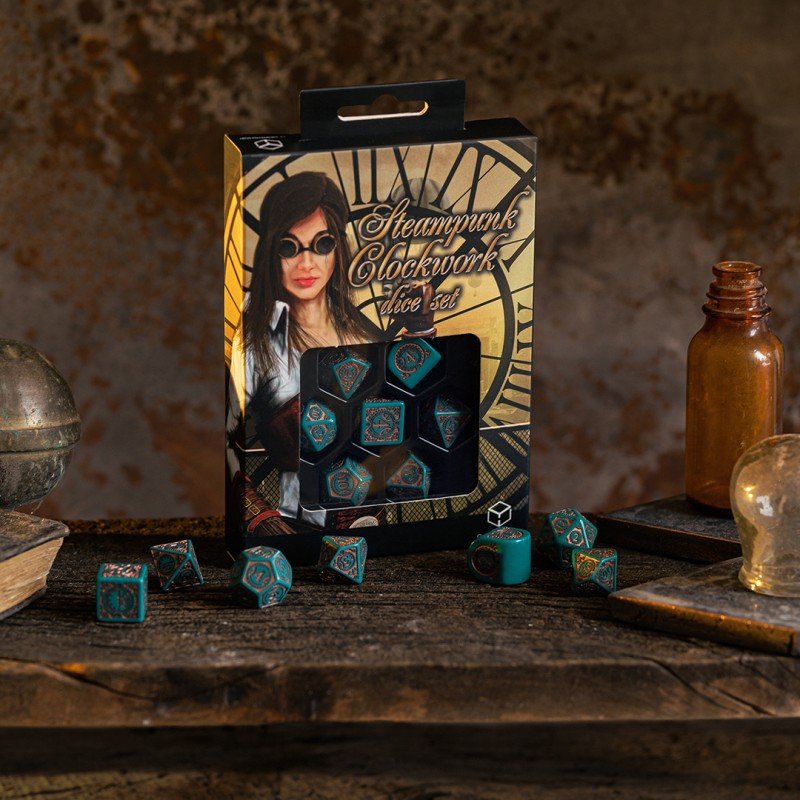 Steampunk Clockwork kauliukų rinkinys turkio ir vario spalvos - OBUOLYS