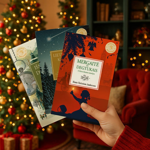 STEBUKLŲ BIBLIOTEKOS RINKINYS: šviesos, gėrio ir Šv. Kalėdų pasakų trio – MERGAITĖ SU DEGTUKAIS, LIETUVIŠKOS KALĖDOS ir IŠMINČIŲ DOVANOS - OBUOLYS