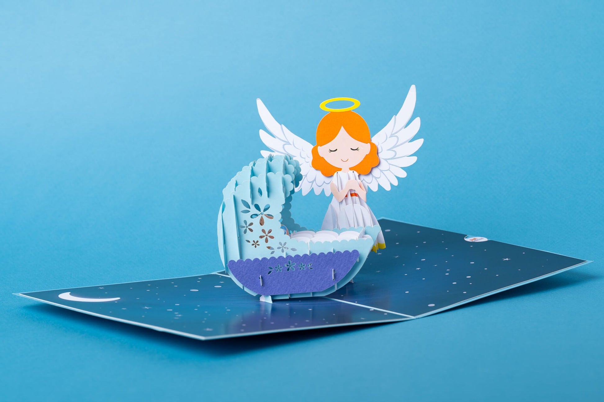 TESAUGO TAVE ANGELAS: išskirtinio grožio 3D pop - up atvirukas (melsvas) + vokas - OBUOLYS