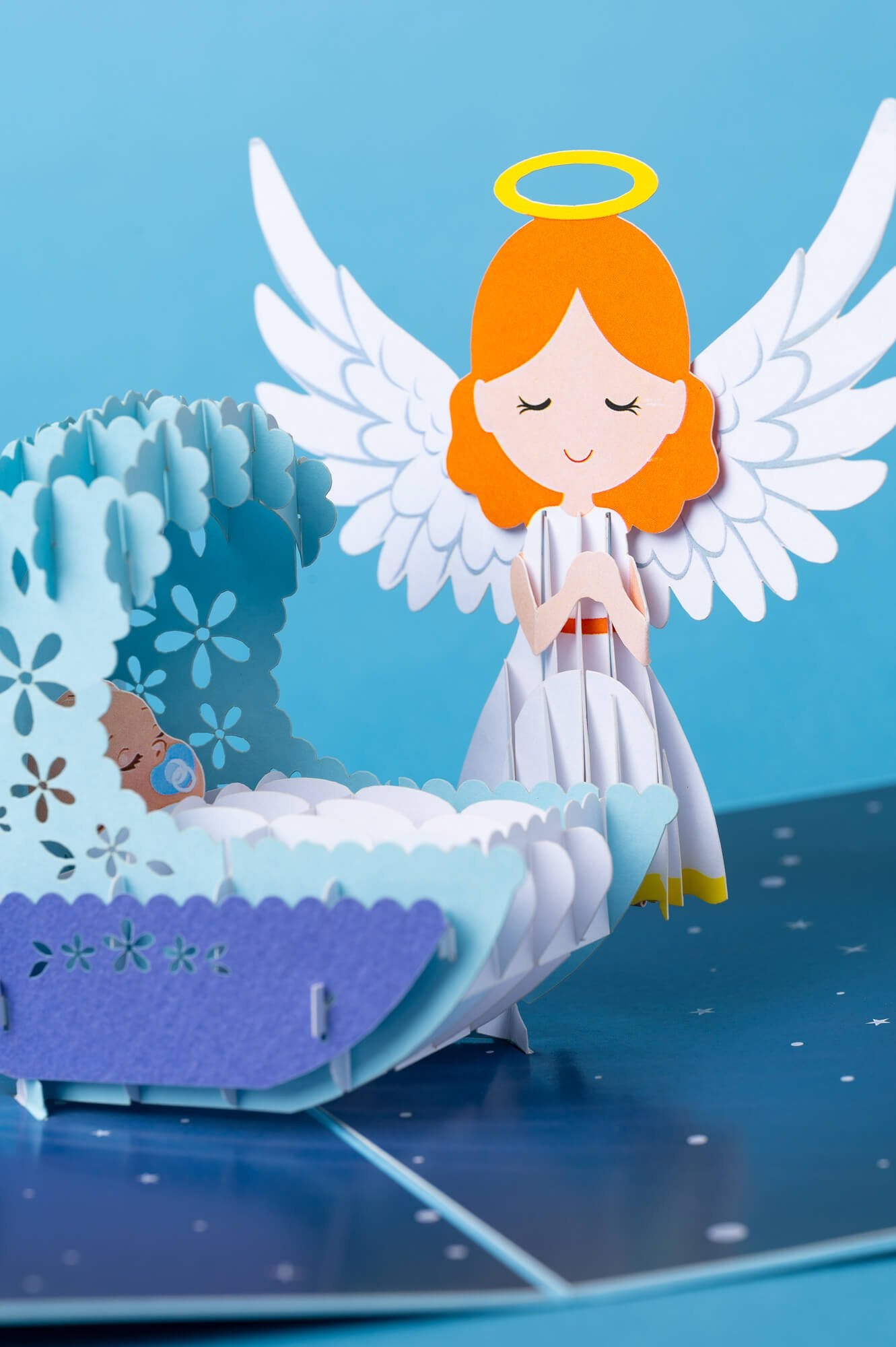 TESAUGO TAVE ANGELAS: išskirtinio grožio 3D pop - up atvirukas (melsvas) + vokas - OBUOLYS