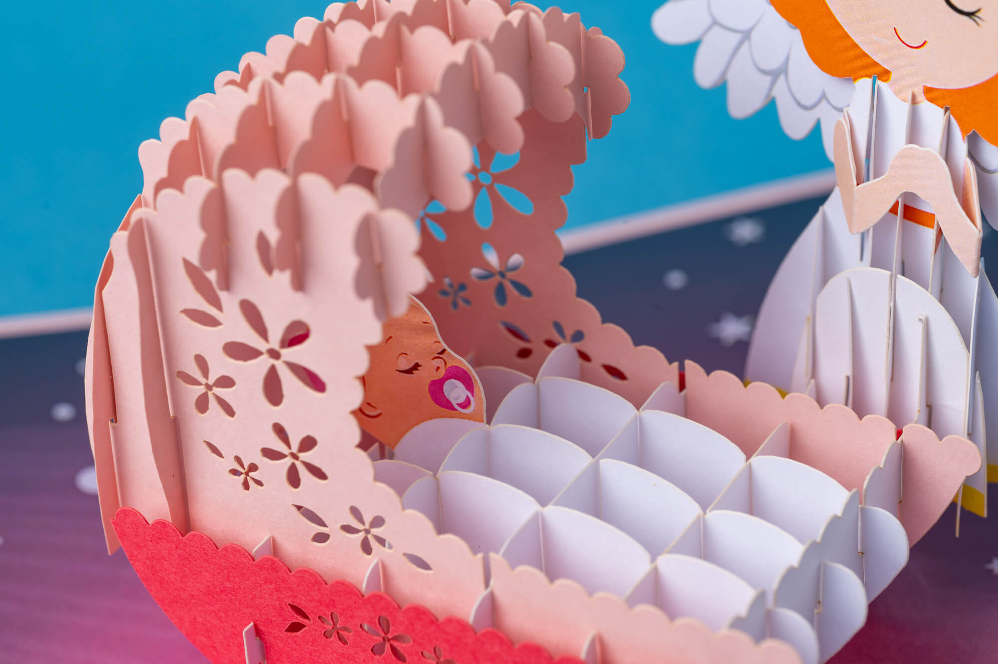 TESAUGO TAVE ANGELAS: išskirtinio grožio 3D pop - up atvirukas (rausvas) + vokas - OBUOLYS