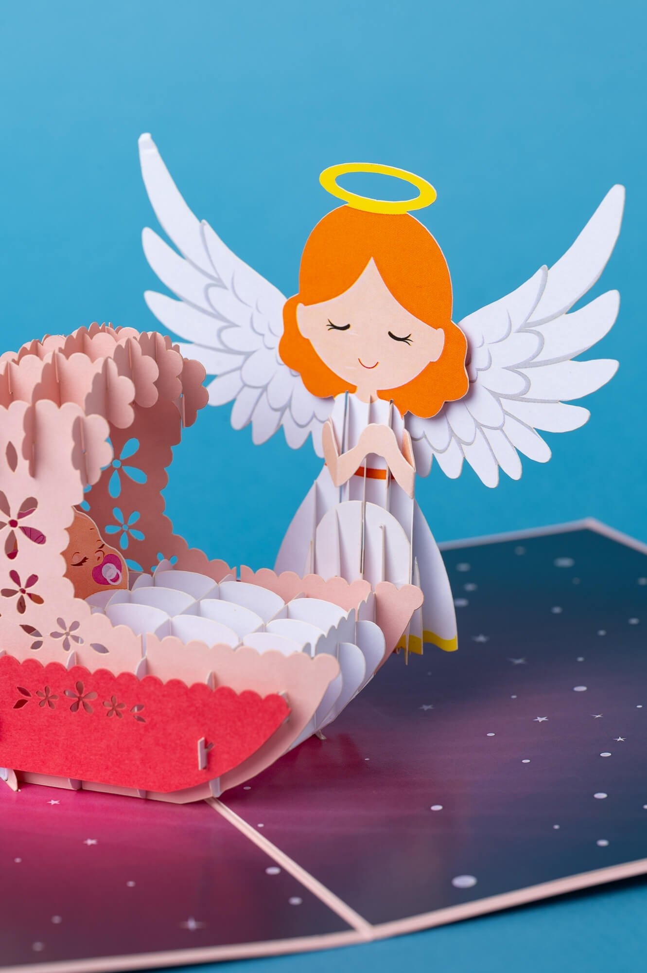 TESAUGO TAVE ANGELAS: išskirtinio grožio 3D pop - up atvirukas (rausvas) + vokas - OBUOLYS