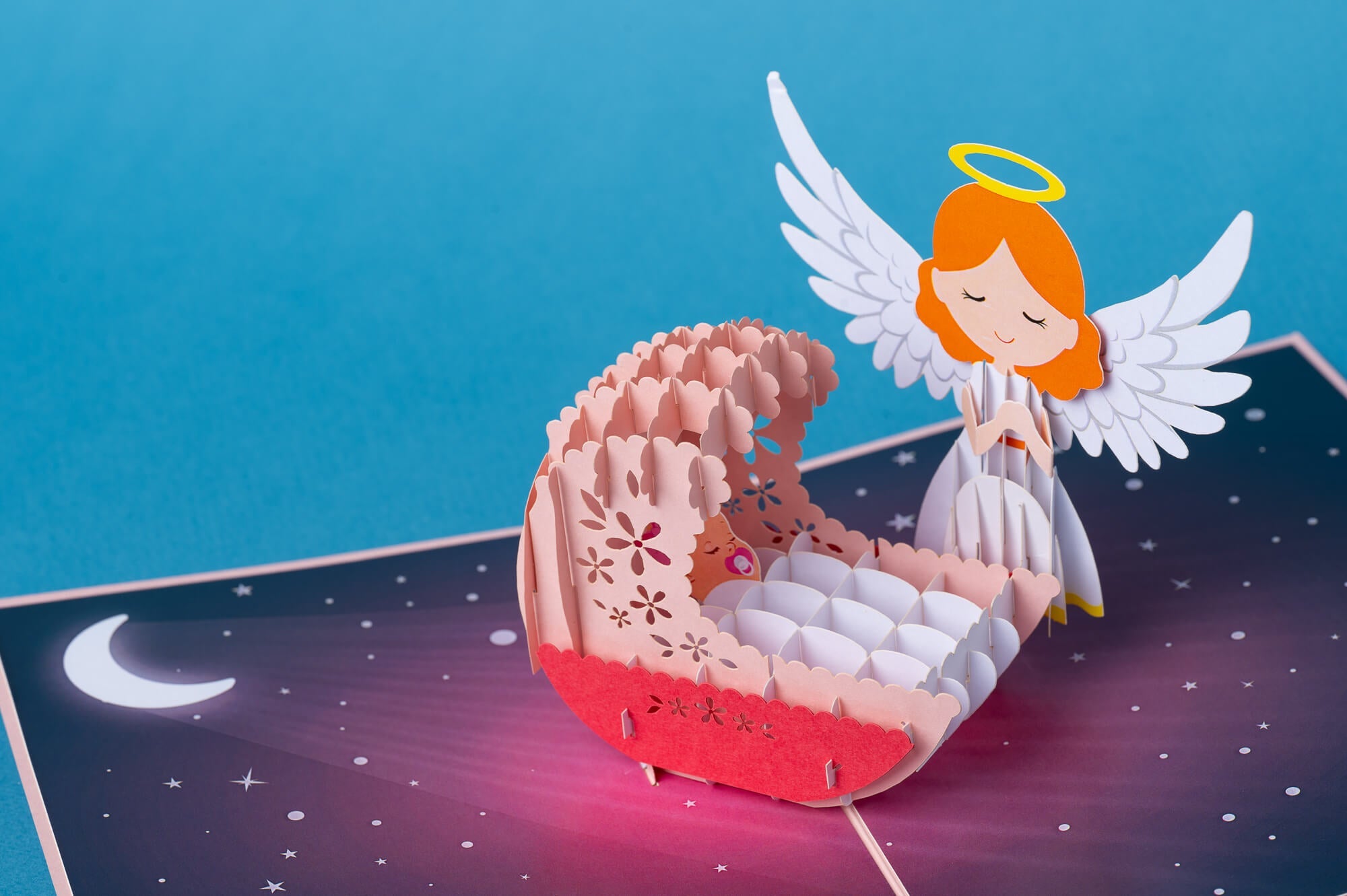 TESAUGO TAVE ANGELAS: išskirtinio grožio 3D pop - up atvirukas (rausvas) + vokas - OBUOLYS