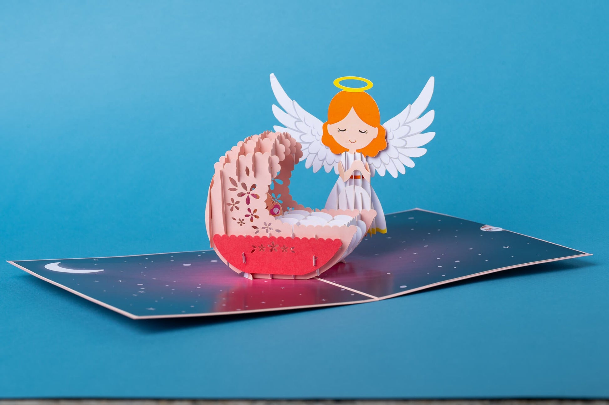 TESAUGO TAVE ANGELAS: išskirtinio grožio 3D pop - up atvirukas (rausvas) + vokas - OBUOLYS
