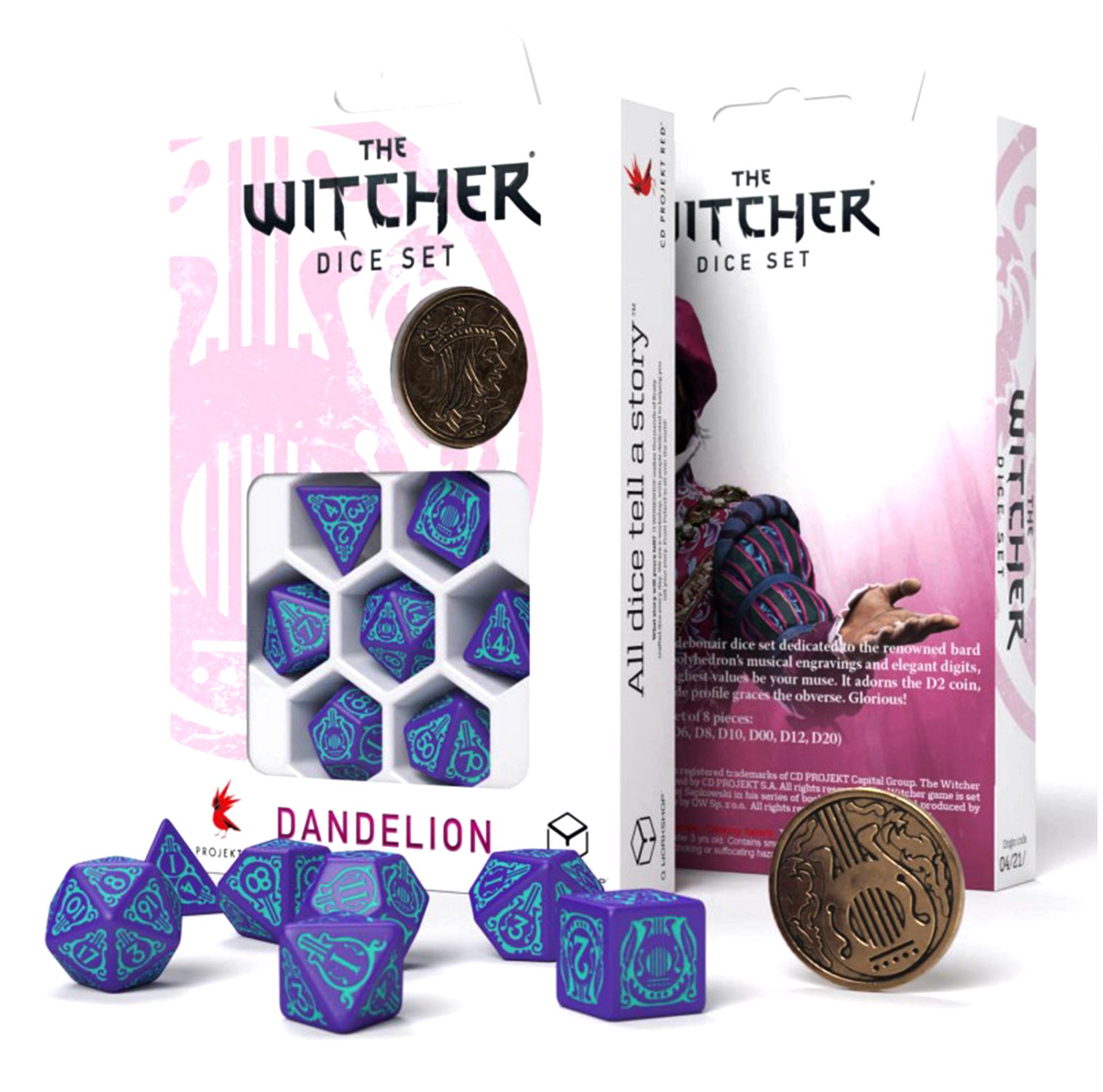 The Witcher Dandelion kauliukų rinkinys violetinės ir turkio sp - OBUOLYS