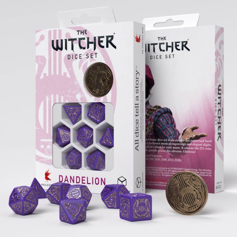 The Witcher Dandelion Viscount de Lettenhove kauliukų rinkinys violetinės ir auksinės sp - OBUOLYS