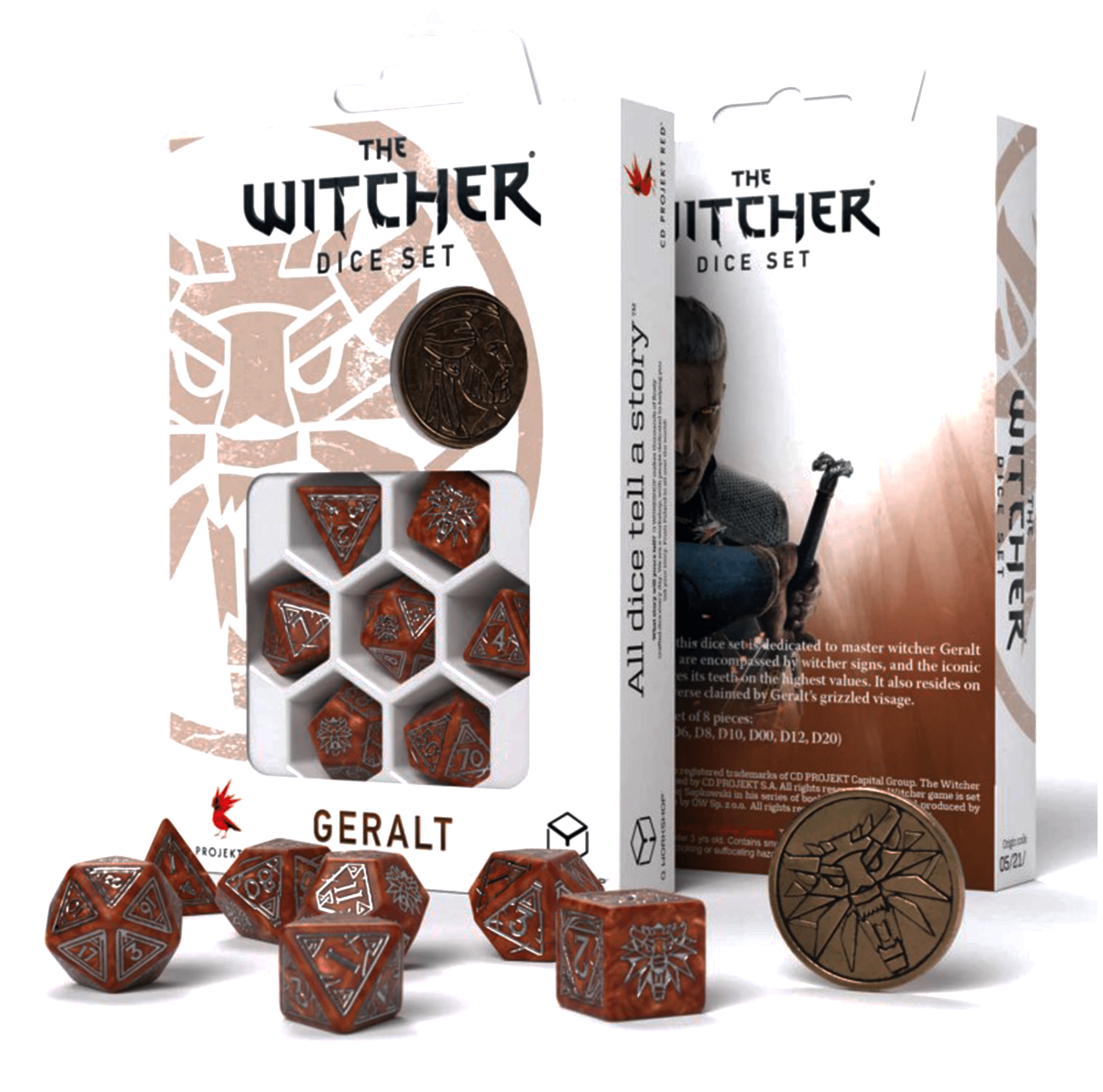 The Witcher Geralt kauliukų rinkinys karamelinės ir sidabrinės sp - OBUOLYS